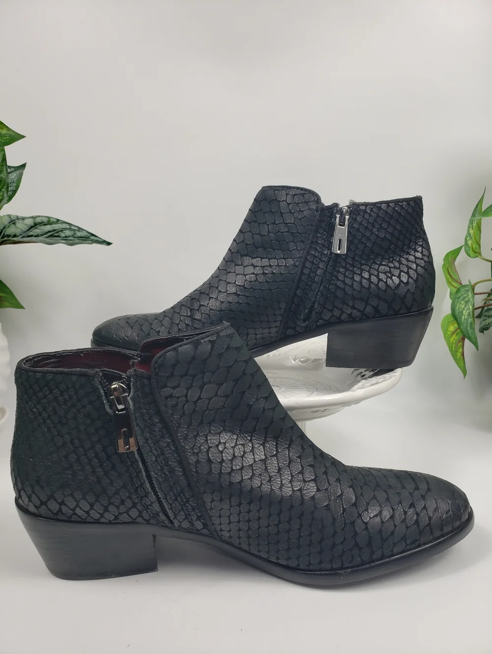 Sam Edelmann Black Reptile Ankle Booties - Leather Western Coastal Cowgirl 8